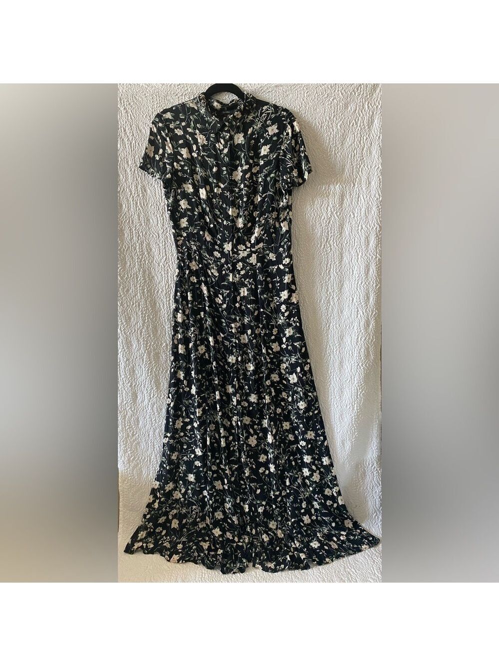 Bershka Floral Print Collard Short Sleeve Button Down Maxi Dress